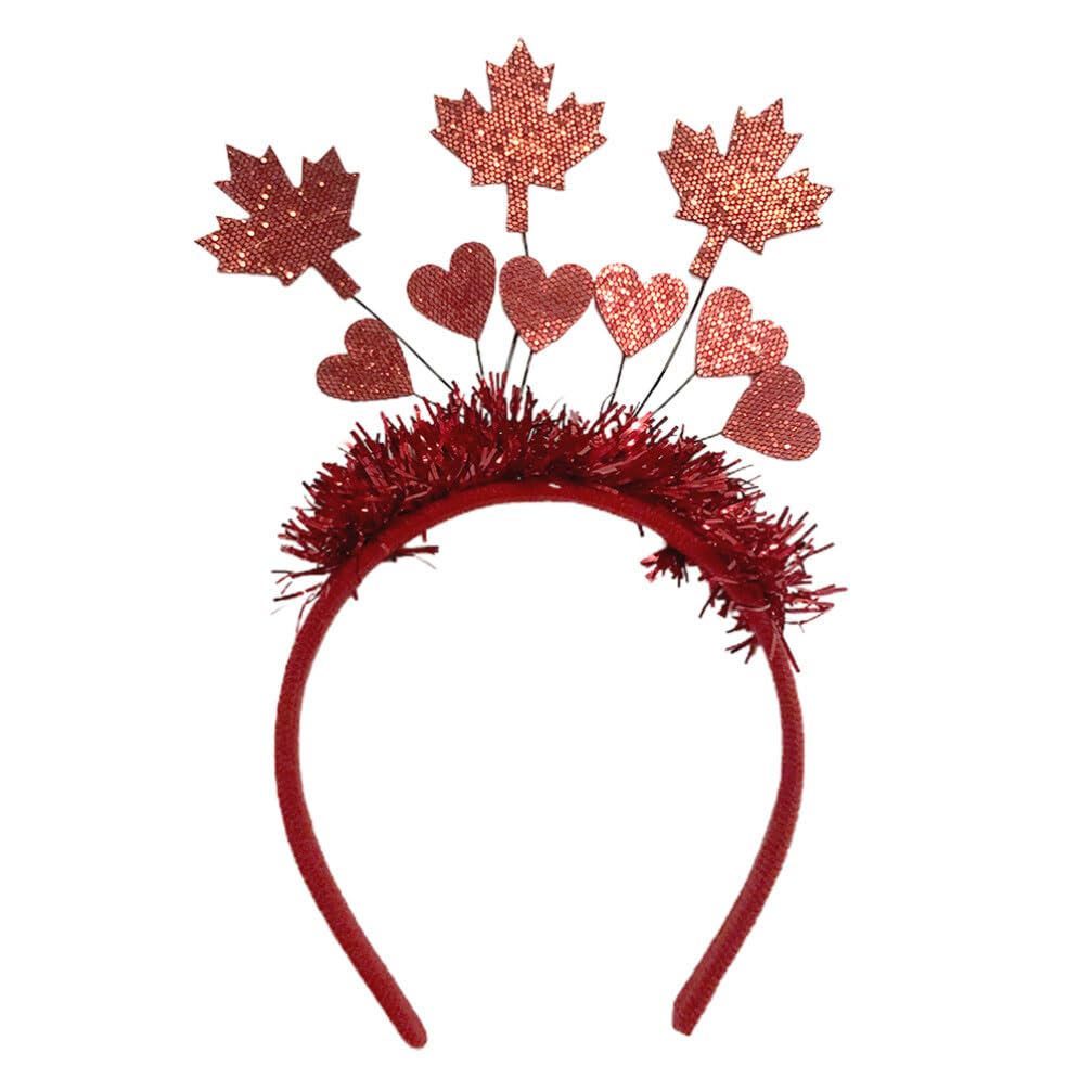 Lurrose Heart Headband Boppers Maple Leaf Headband Canada Thanksgiving Hair Band for Valentine's Day Party Costume (Red)
