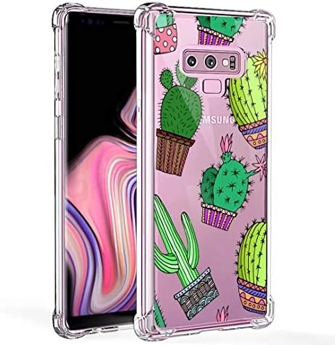 ZCXG Compatible with Samsung Galaxy Note 9 Heavy Duty Shockproof Case Silicone Transparent Clear View Ultra Thin Back Rubber Cute Cartoon Slim Cover Slim Fit Crystal Cover Green Cactus