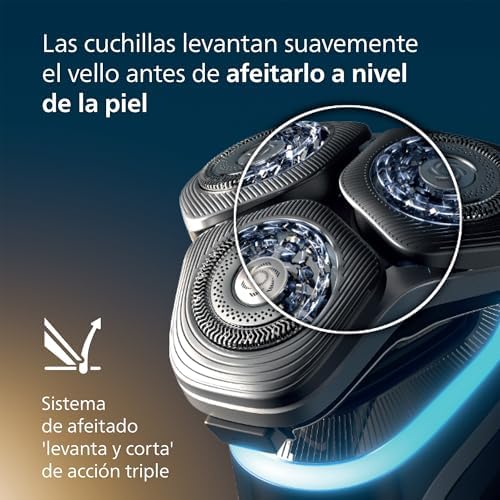 i9000 Prestige, Afeitadora Eléctrica Hombre, Máquina de Afeitar Barba en Seco y Húmedo, Tecnología SkinIQ, Base de Carga, Recargable, Estuche de Viaje, Centro de limpieza, XP9202/30
