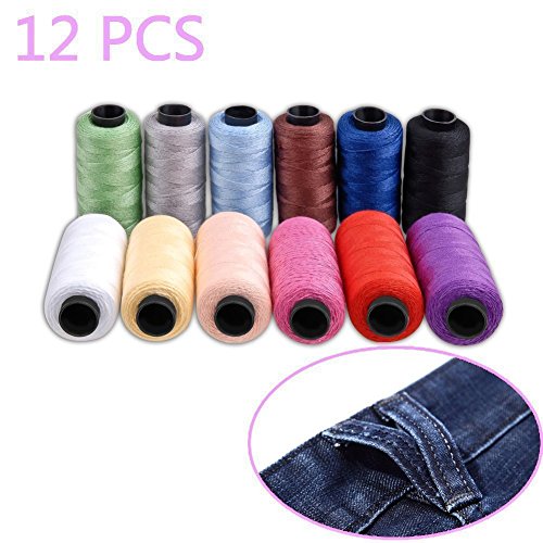 Hamhsin 12 PCS Jeans Thread Set,Sewing Thread Kit ,Polyester Thread Sewing Coil 180 Yards/165m , for Denim Leather,Quilt Blanket Cushion Curtain Handwork etc.