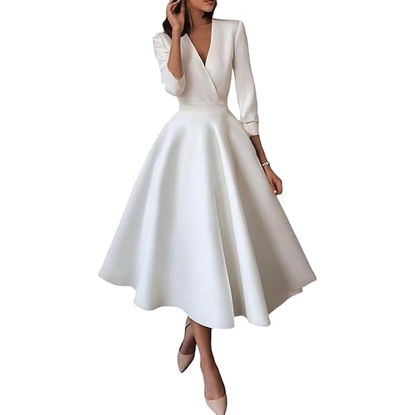 Fiquexor Satin A-Line Vintage Wedding Dresses 2024 Half