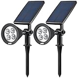 AMIR Upgraded 2 in 1 Solar Lights, (2 Pack) 360° Adjustable Waterproof Outdoor Landscape Lighting Spotlight Wall Light Auto On/ Off for Yard Garden Driveway Pathway Pool Tree Patio (White)