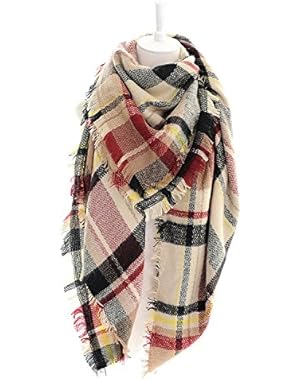 Women's Tassels Soft Plaid Tartan Scarf Winter Large Blanket Wrap Shawl
