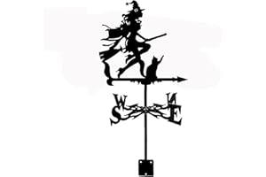 Weather Vane Witch and Cat Shape Stainless Steel Wind Weathervane Direction Indicator Weathercock for Garden Patio Yard Ornam