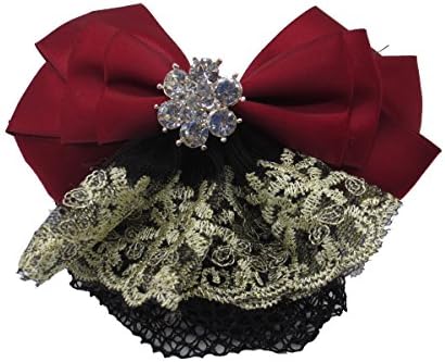 Szeagle Women Bun Cover Net Snood Bowknot Decor Barrette Hair Clip Wine
