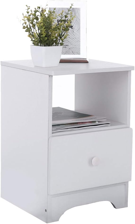 Beyonds Bedside Table with Drawers, Wooded End Night Stand Bedside Cabinet, Home Storage Unit, Nightstand Desk for Bedroom White