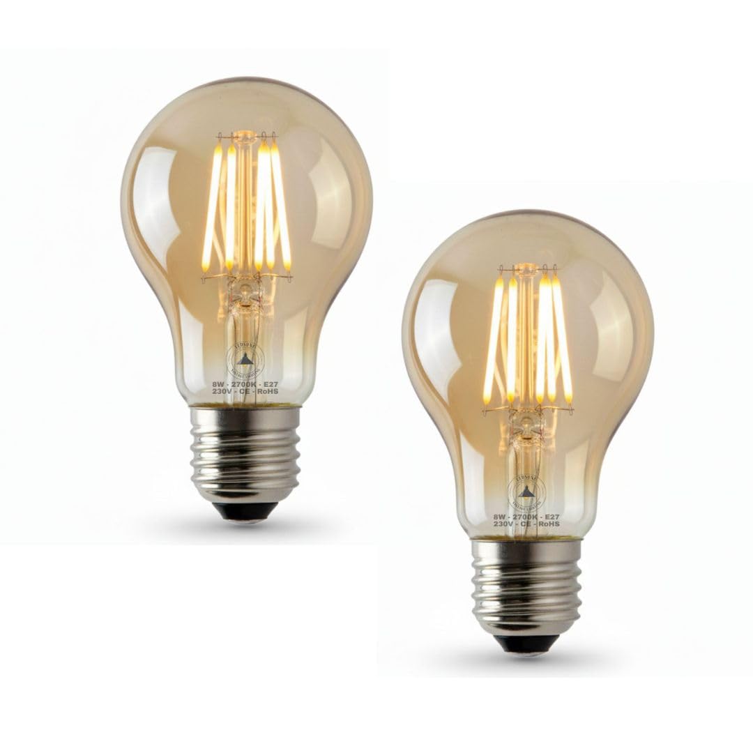 LEDSone Pack -2, LED E27 A60 Light Bulb, 8W (60W Equivalent) Dimmable Warm White 806 Lumens Energy Saving GLS Vintage Style Screw Edison Base Super Bright Light for Home Lighting Decorations - 230V