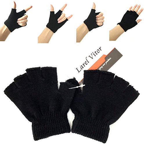 Boys' and Girls' Solid Knitted Half Finger Mittens Typing Gloves Texting Glove Black Kids Black Fingerless Gloves