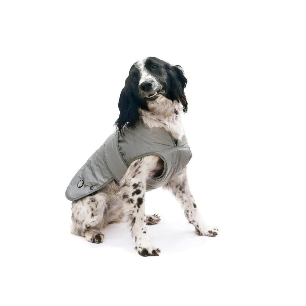 Ancol Muddy Paws Ultimate Reflective Dog Coat Silver - Water Resistant Fleece Lined Jacket with Zippered Harness Hole and Chest Protector - Large