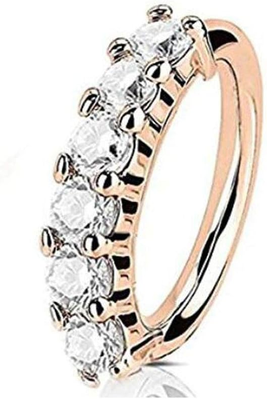 18g 5/16 Out Facing Double Rows of 5 CZ Gem Split Bendable Nose Cartilage Piercing Rings (Silver)