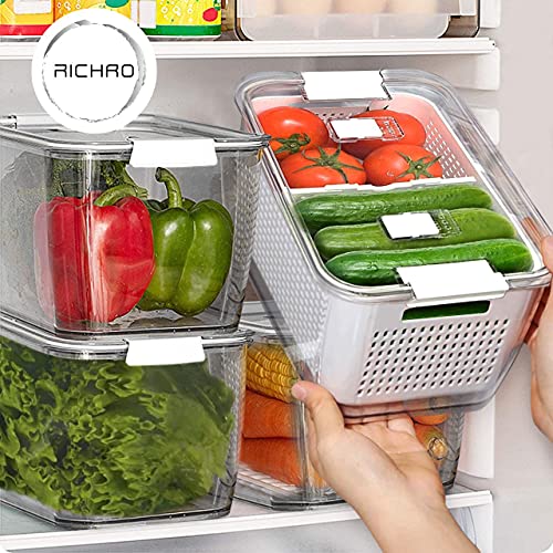 3 Pack Produce Saver Container With Lids and Dividers Vegetable and