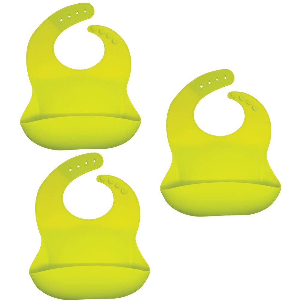 Callowesse Baby Long-Lasting Durable Silicone Bib with No Mess Food Pouch, Adjustable Collar, BPA-Free, Dishwasher Safe, Bright Colours to make mealtimes fun- (3, green)