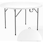 VINGLI White 48" Round Bi-Folding Commercial Table, 4 Feet Portable Plastic Dining Card Table for Kitchen or Outdoor Party Wedding Event, 1-Pack
