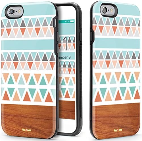 VeaYook iPhone 6s Plus Case Dual Layer Case for iPhone 6 Plus iPhone 6s Plus Protection Case High Impact Slim Hard Case with Soft Tpu Interior Absorbing Case (Geometric Wood Design)