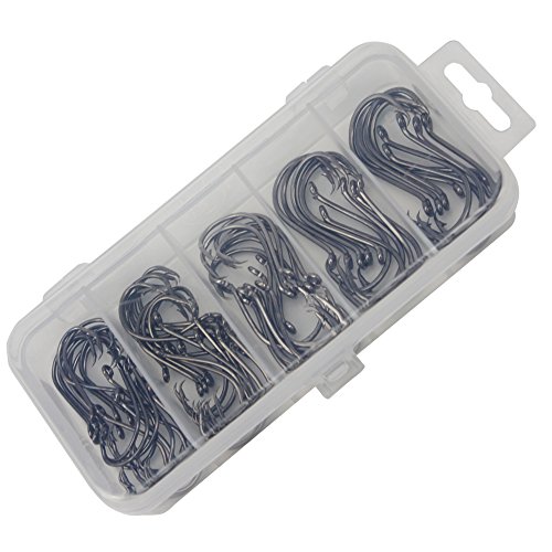 Thekuai Fishing Hooks Octopus Circle Hooks Black High Carbon Steel Hook Set of 75pcs/Box/5Size