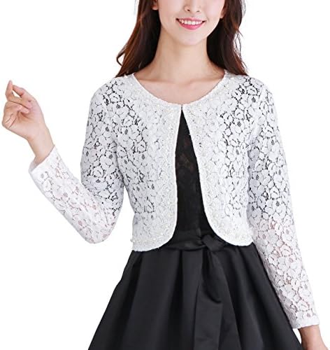 Rebirth Day Lace Long Sleeve Bolero Party Wedding Kindergarten Entrance Ceremonies Graduation Ceremonies Thank You Party Invitations Formal (Free,LL,3L Size) (White, Black)