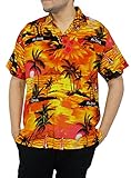 Aloha Hawaiian Sunset Beachwear Button Down Short Sleeve Casual Shirt Men Orange
