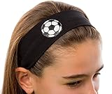 Funny Girl Designs Cotton Soccer Ball Patch Stretch Headband for Girls Teens and Adults - Soccer Team Gifts