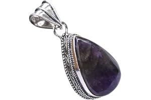 BEADS PLANET JAIPUR Amethyst Silver Plated Ethnic Handmade Pendant Jewelry 1.75" P 5514 P 5514