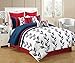 Bednlinens 8 Piece Fusion Chevron Embroidery Zigzag Bed in a Bag Comforter King Blue/Red/White