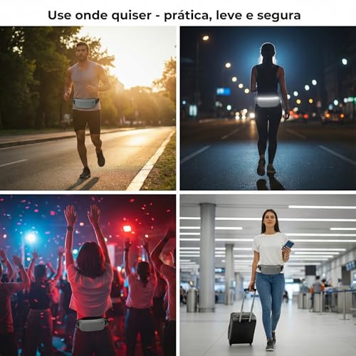 Pochete Esportiva Corrida Impermeável Refletiva Leve 90g – Celular até 7" (iPhone 15 Pro Max / S24 Ultra) – Unissex Ajustável (Preto)