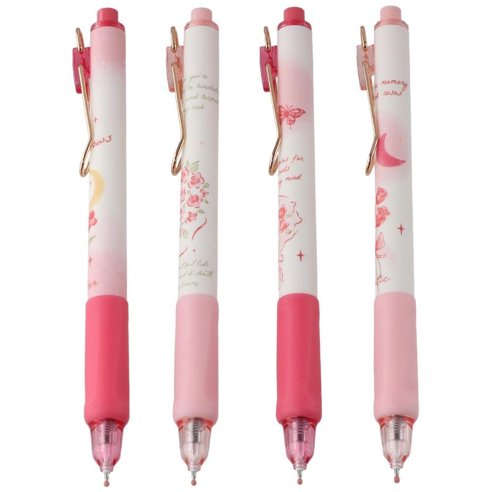 Risedot 4PCS 0.5mm Gel Pen Pink Plastic Black Refill Pen Gift Neutral Pen Office