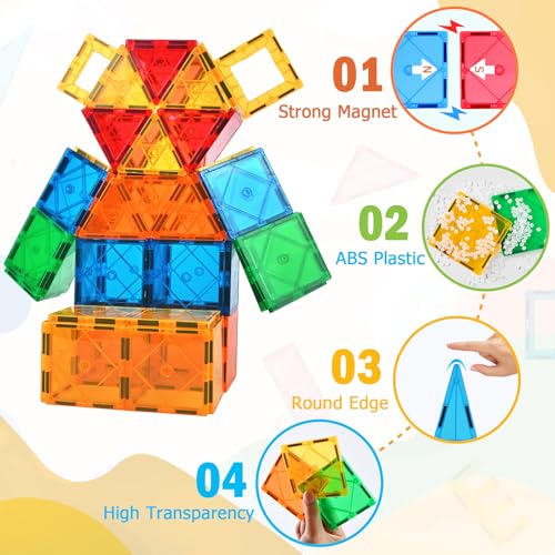 vatenick Magnetic Building Blocks Set 100PCS 3D Magnetic Blocks Tough Building Tiles Stem Toys Kids Christmas Birthday Gifts for Kids Ages 3 4 5 6 7 8 Year Old