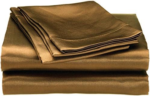 Cloud Fino Hotel Quality Silky Soft Luxurious Satin 4 Pc Sheet Set Wrinkle & Fade Resistant , Hypoallergenic Breathable Durable Comfort Bedding Set !!! Short Queen, Brown