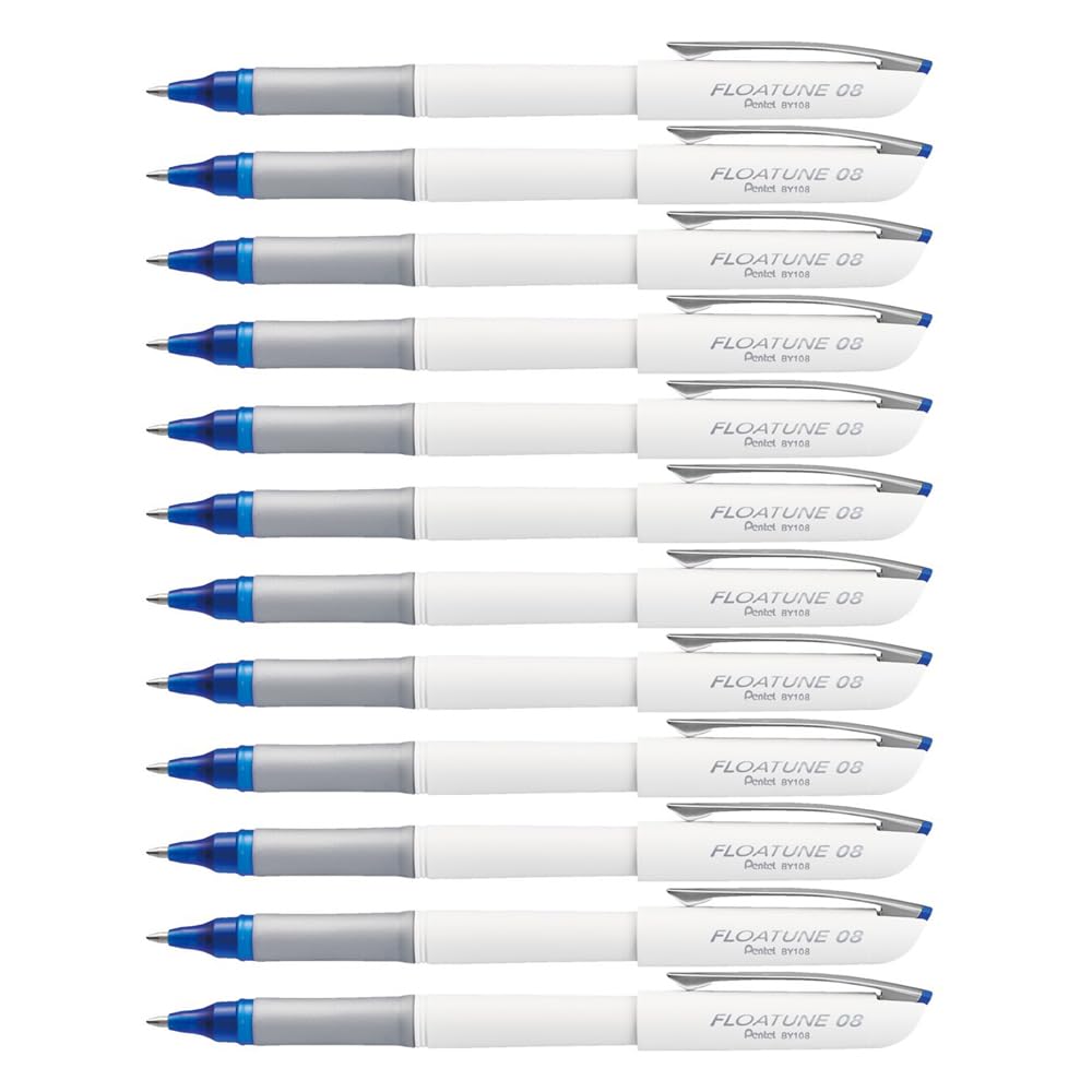 Pentel BY108 Floatune Rollerball Pen, 0.8mm Tip, 0.4mm Line, Blue Ink (Pack of 12)