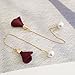 ERAWAN Women Fashion Gold Silver Plated Crystal Flower Drop Dangle Long Chain Earrings EW sakcharn (Wine Red)