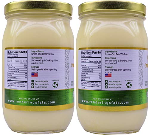 Rendering's Beef Tallow, 100% Grass-Fed & Finished, Cooking, Baking and Frying, 14 oz jar (2-Pack) - Thumbnail 2
