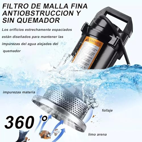 Bomba Sumergible 1.5 HP 1100W, Agua Limpia/Sucia, Bombas Sumergibles Agua Con Línea, Gran Poder De Succión,Toma de Río,Riego de Jardine, Doméstica Color Negro