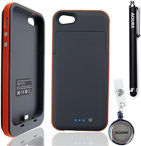 AQURE 2500mAh External Battery Backup Case Charger Pack Power Bank with Stylus Pen and Retractable Reel for iphone 5 5S (Orange)
