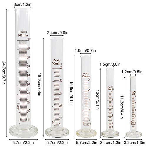 SUPERLELE Glass Graduated Measuring Cylinder Set 100ml 50ml 25ml 10ml 5ml with 2 Glass Stirring Rod, 3 Dropper and 2 Cleaning Brush