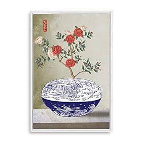 Framed Canvas Wall Art for Living Room, Bedroom Blue and White Porcelain Canvas Prints for Modern Home Decoration Ready to Hang - 16"x24" inches