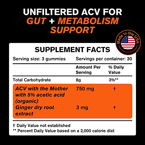 Organic Apple Cider Vinegar Gummies with The Mother Energy Boost Plus