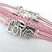 Womens Handmade Leather Rope Infinity Multilayer LOVE Cuff Braided Wristband Bracelet Adjustable Pink