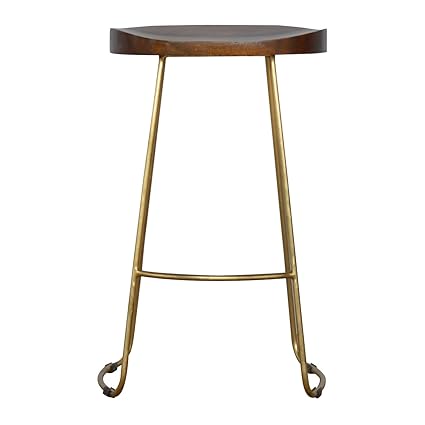 Artisan Furniture Barstool with Base, Wood, Top Chestnut/Gold Touch, 43 x 38 x 73 cm