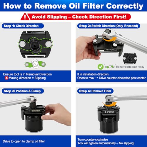 Spurtar Oil Filter Wrench 60-80 mm Oil Filter Key Universal Car Spring Loaded Adjustable Oil Filter Tool for Oil Change on Car Motorcycle Truck Boat
