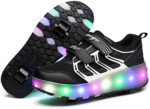 Charmstep Unisex Kids USB Chargeable Skate Roller Shoes LED Single/Double Wheels Retractable Skateboarding Outdoor Sports Gymnastic Sneakers Light up Trainers Girl's Boy's