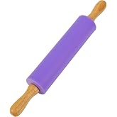 Koogel Rolling Pin for Baking, 12 Inch Non-Stick Silicone Surface, Wooden Handle Rolling Pin for Baking Pies, Pastry, Cookies, Kitchen Essential