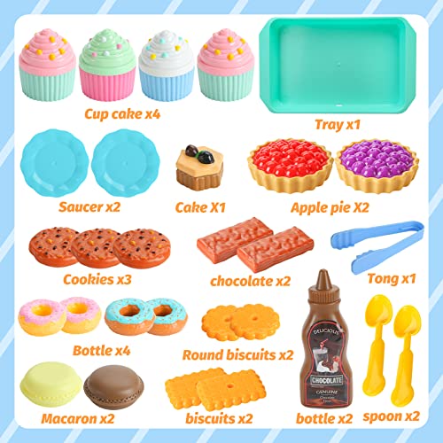 LovesTown Pretend Play Desserts Toy, 29 PCS Kids Desserts Food Toy Set Pretend Tea Party Food Fake Food Toy for Kids Birthday Gift
