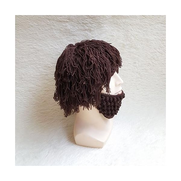 Tinksky Wig Beard Hats Knit Beard Mask Warm Winter Caps Funny Mask Beanie christmas gift for Men Women (Brown) - Image 3