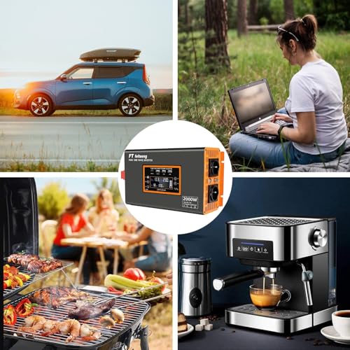 2000W/4000W inverter 12v 220v onda pura , pure sine wave inverter con 3 porte USB e 2 presa standard europea, adatto per attività all'aperto, viaggi, alimentazione di emergenza