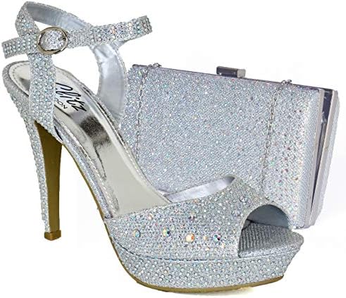 Absolutely Gorgeous Boutique Womens High Platform Heels Ankle Strap Sparkly Sandal Shoes with Matching Bag
