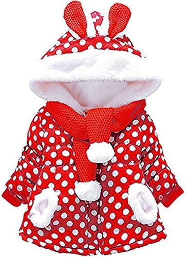 GRAGON VINES Baby Girls Cute Rabbit Ears Hooded Polka Dot Print Winter Warm Coats Jackets Outerwear