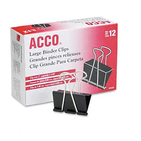 Acco Binder Clips Large 1 Box 12 Clipsbox 72100