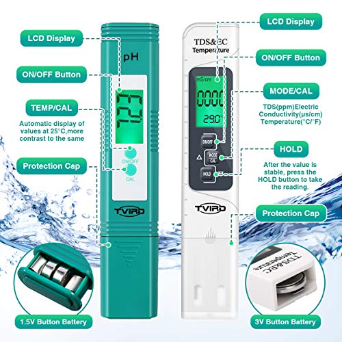 Digital PH Meter and TDS Meter, Tvird 4 in 1 Set with TDS PH EC ...