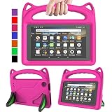 MENZO Kids Case for All-New Fire 7 Tablet (9th Generation - 2019 Release), Light Weight Shockproof Handle Stand Kids Friendly Case for Amazon Fire 7 2019 & 2017 (7" Display), Rose