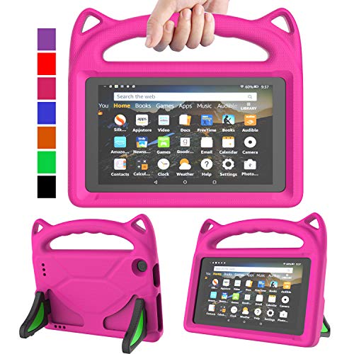 MENZO Kids Case for All-New Fire 7 Tablet (9th Generation - 2019 Release), Light Weight Shockproof Handle Stand Kids Friendly Case for Amazon Fire 7 2019 & 2017 (7" Display), Rose